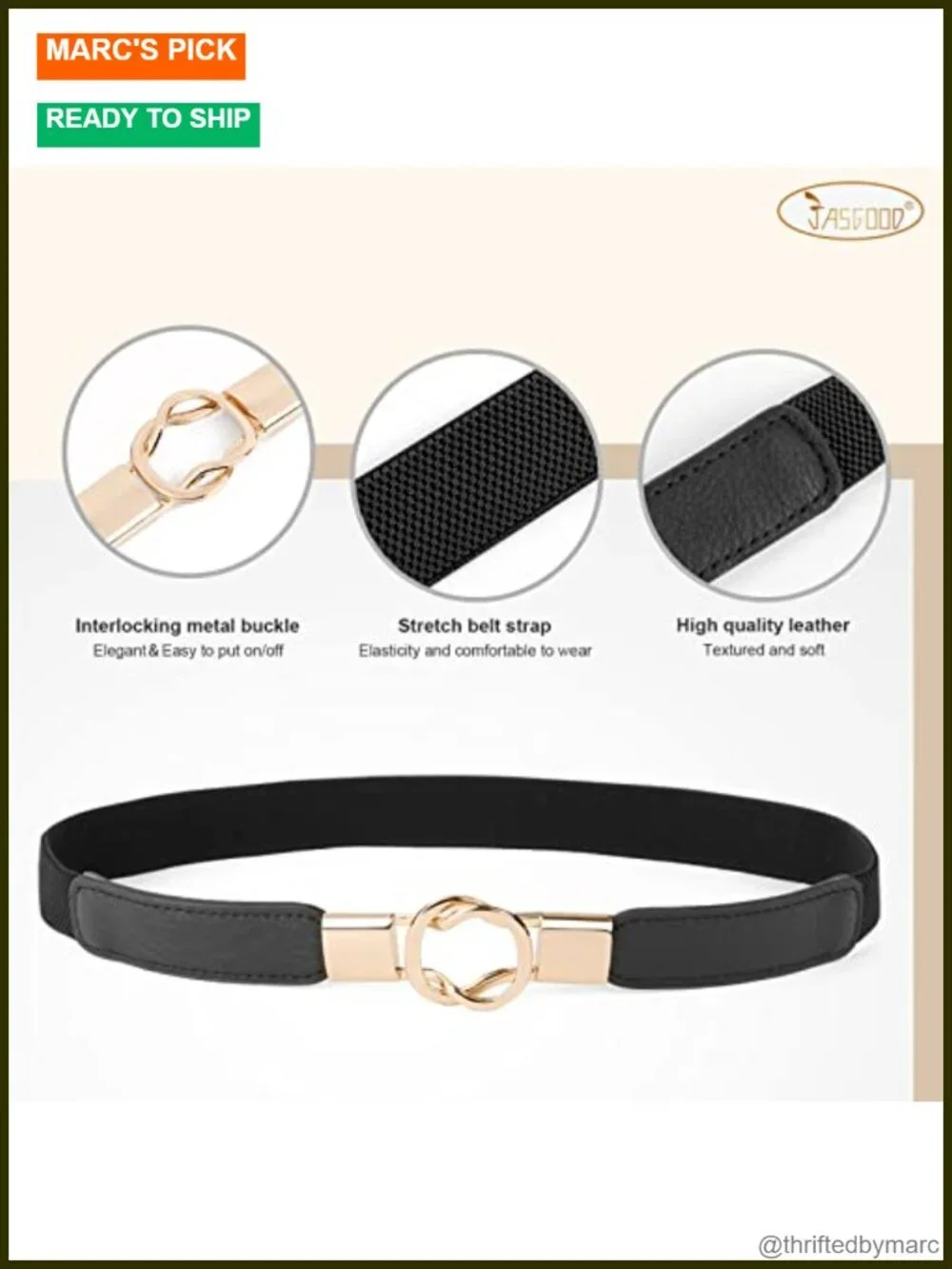 Faux Leather Elastic Stretchy Skinny Waist Belt with Gold Metal Buckle